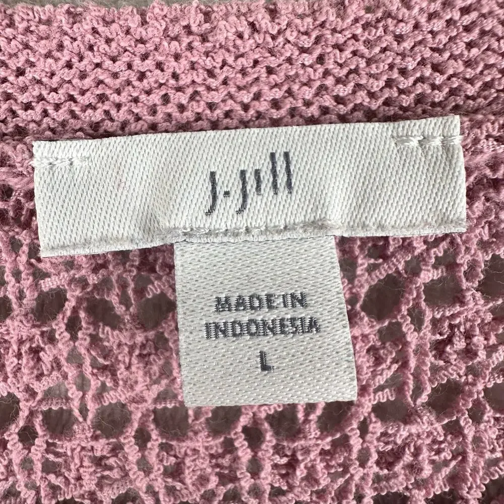 J Jill Sweater Women Large Pink Open Knit Lightweight Cotton Blend Coastal Beach